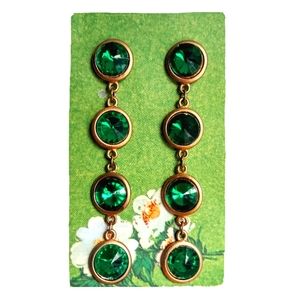 Green Rhinestone Dangle Vintage Earrings